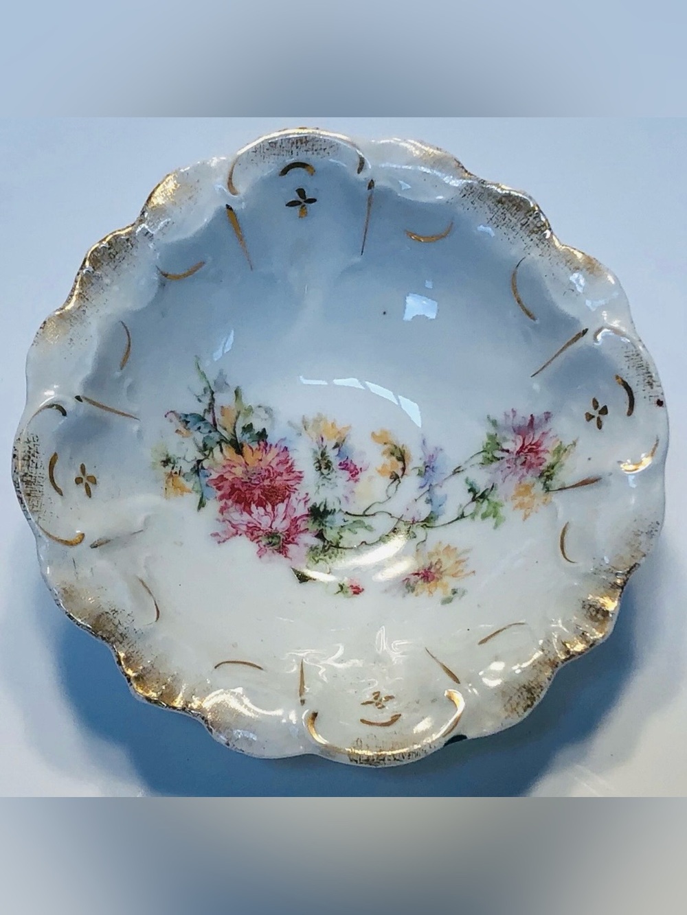 Porcelain Candy Dish Floral Pattern Gold Trim Vintage